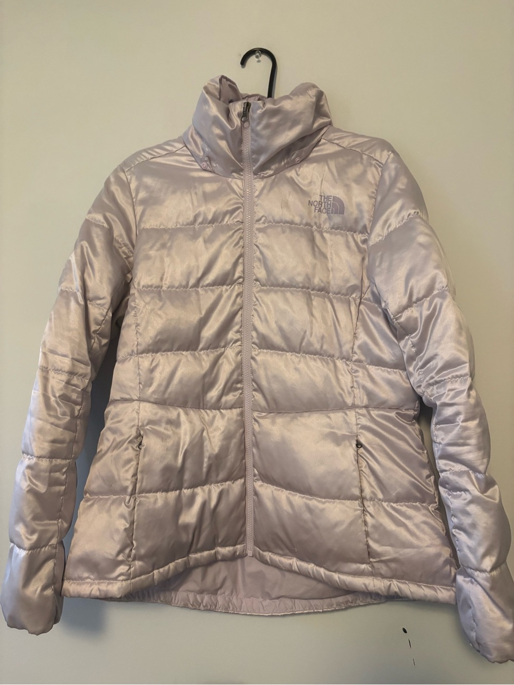 The North Face Women's pastel light purple silver Quilted Puffer Jacket